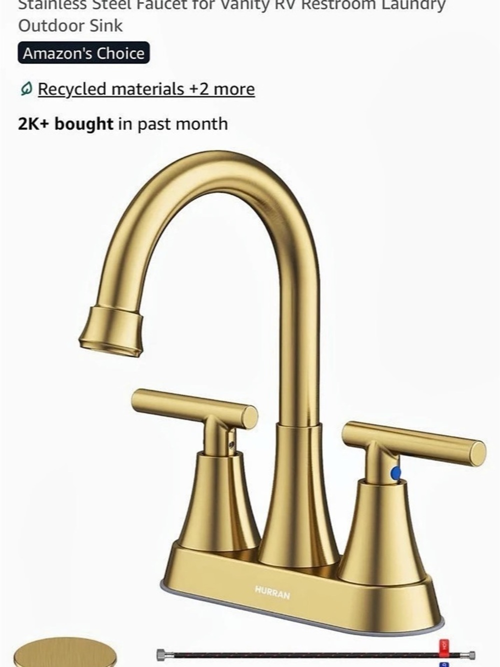 Hurran 4 inch Centerset 2-Handle Brushed Gold Bathroom Faucet